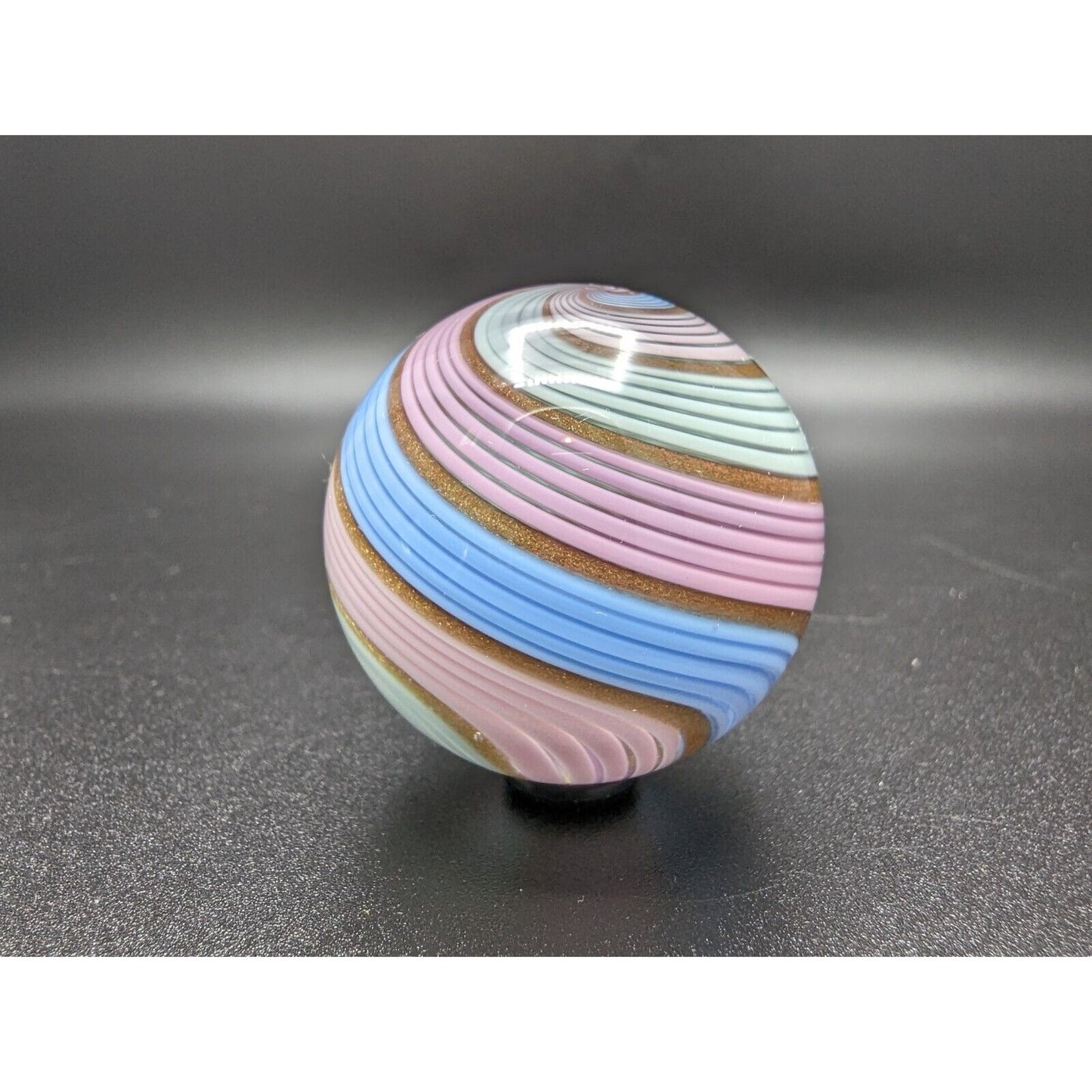 Eddie Seese 1.5" 2005 Ribbon Handblown Art Glass Marble Pink Teal Blue Dichroic