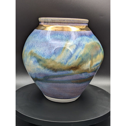 1995 Ed Weintraub Purple Blue Gold Drip Glaze Vase Pot Studio Pottery