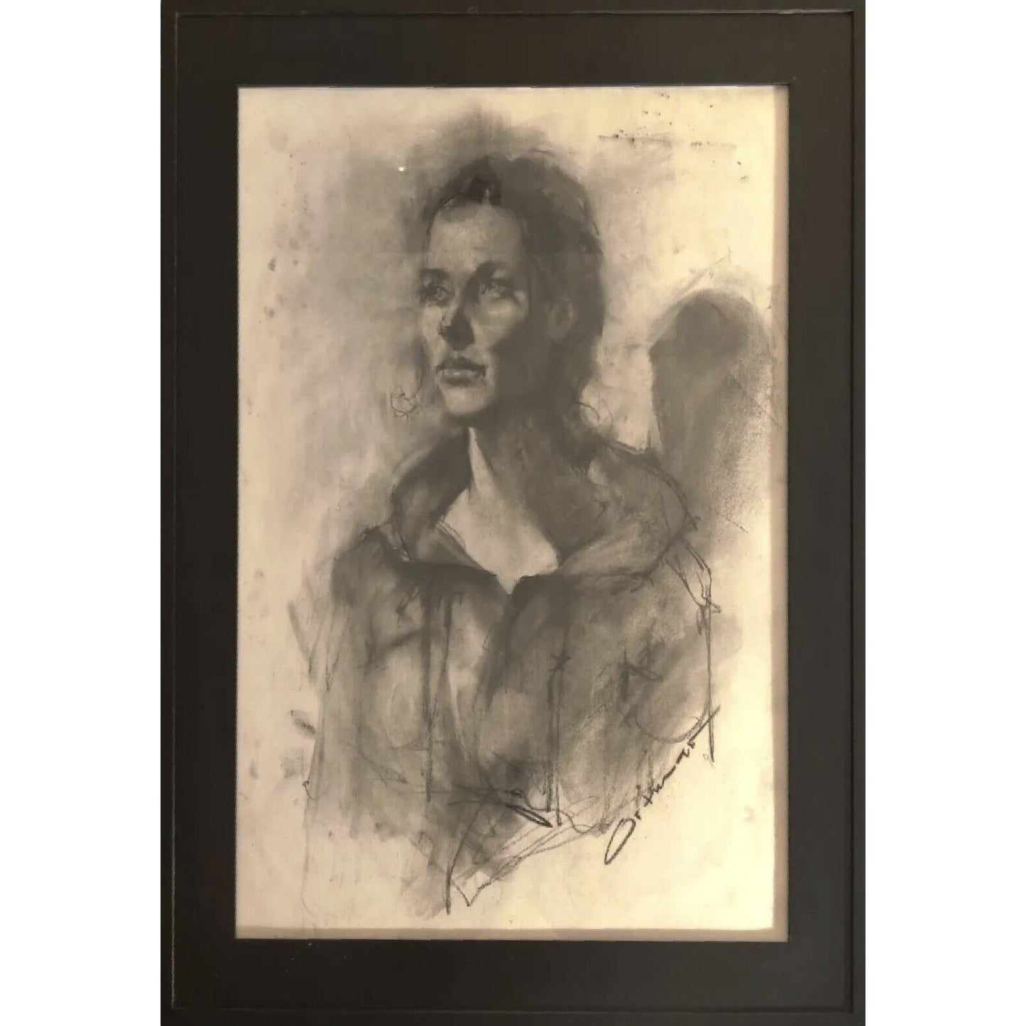 CARL ORTMAN Charcoal Art Portrait 'Take a Moment' OOAK 2021 SIGNED Framed