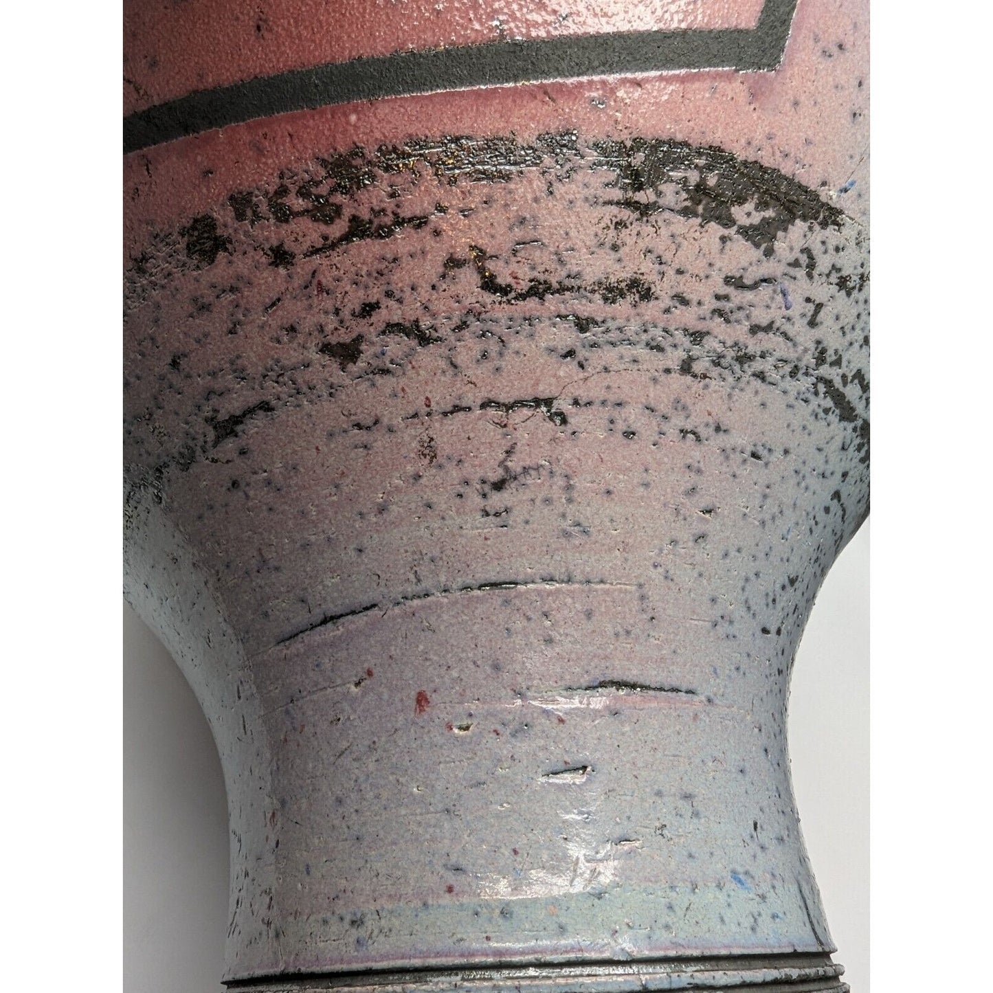 Christopher Heede Raku Vase Pot 12" Pink Red Blue Studio Art Pottery Signed