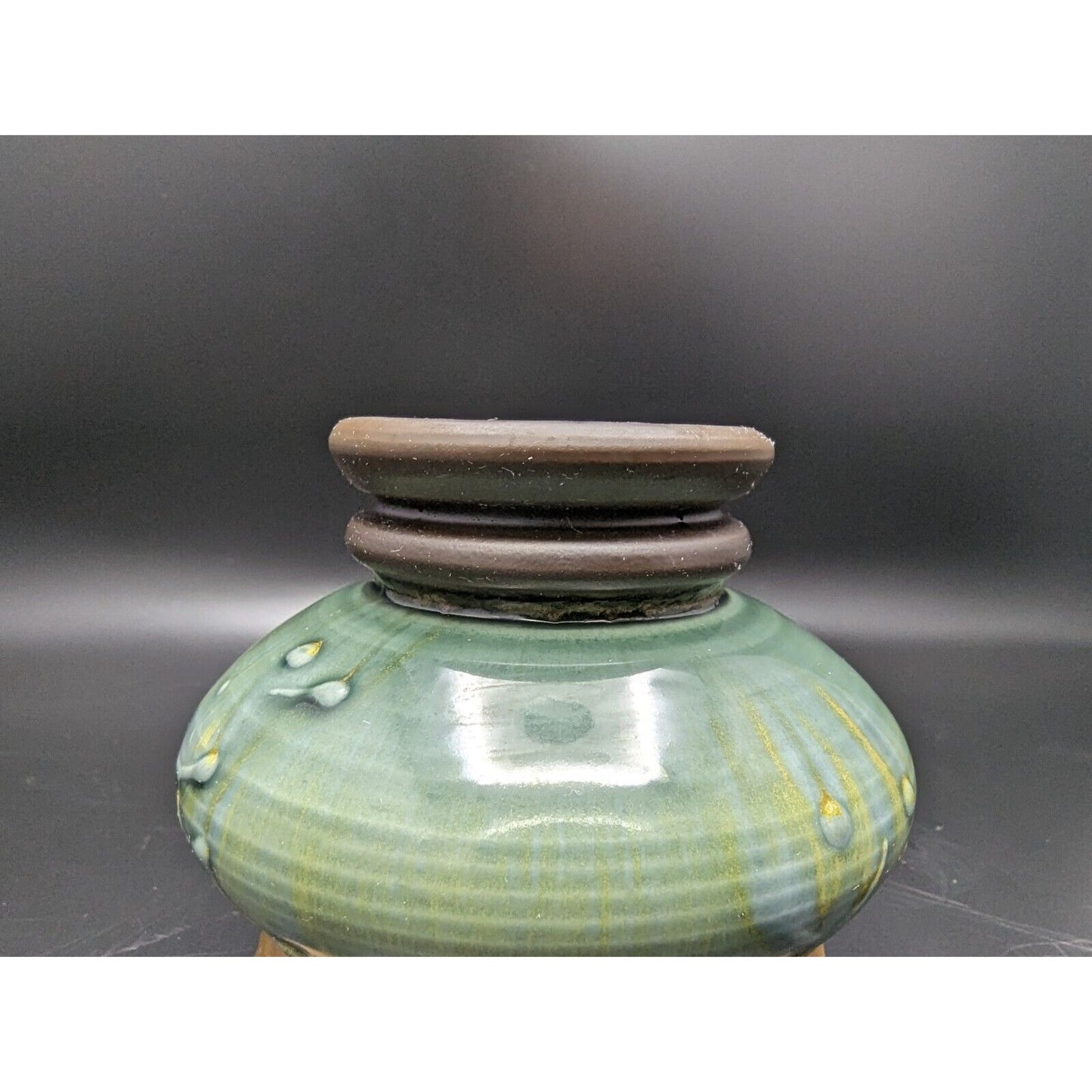 2003 Derek Voien Contemporary Asian Style Lidded Jar Studio Pottery Green Brown