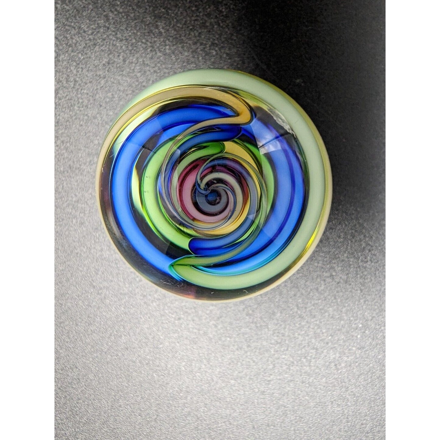 Fritz Lauenstein Glass Marble 1.55" Shooter Rainbow Twist Swirl Streamers