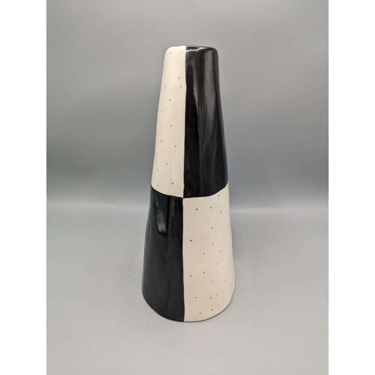 Rare Vintage Rae Dunn Vase Black & White Polka Dot Triangle Vase